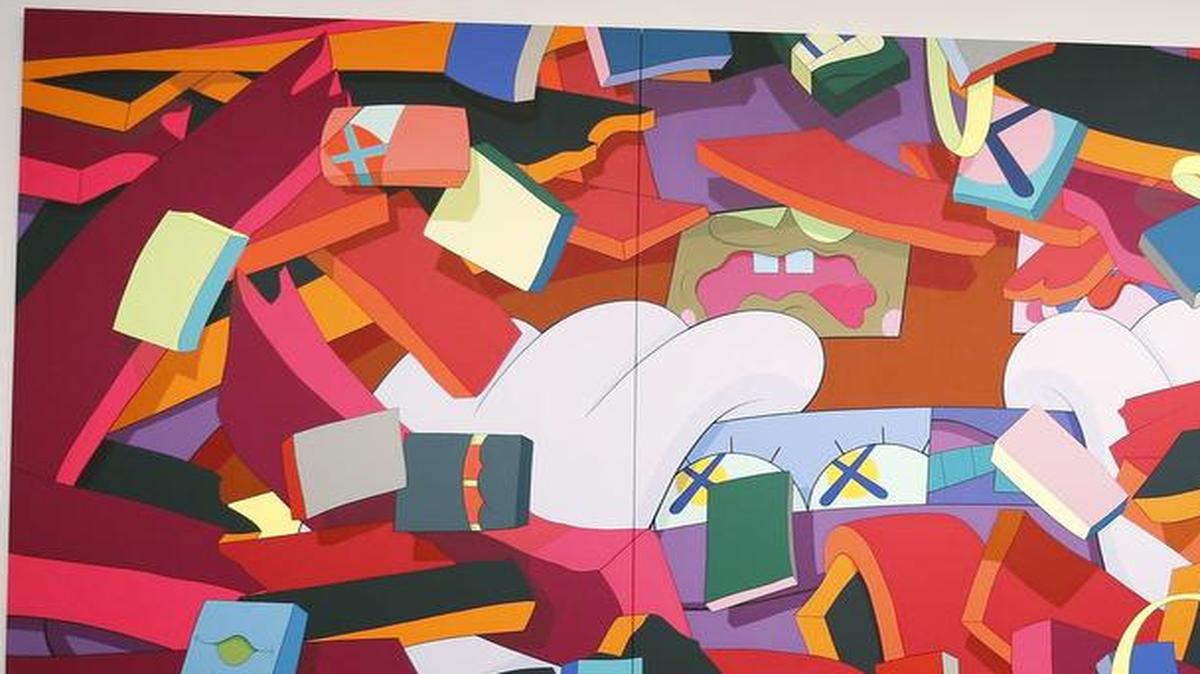 Artist Brian Donnelly visits the Modern Art Museum of Fort Worth prior to the opening of “KAWS” exhibit.