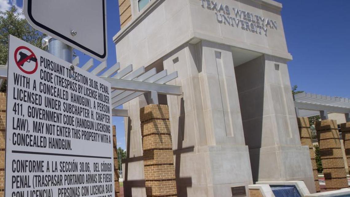 Signs regarding campus carry have gone up on local college campuses including Texas Wesleyan University.