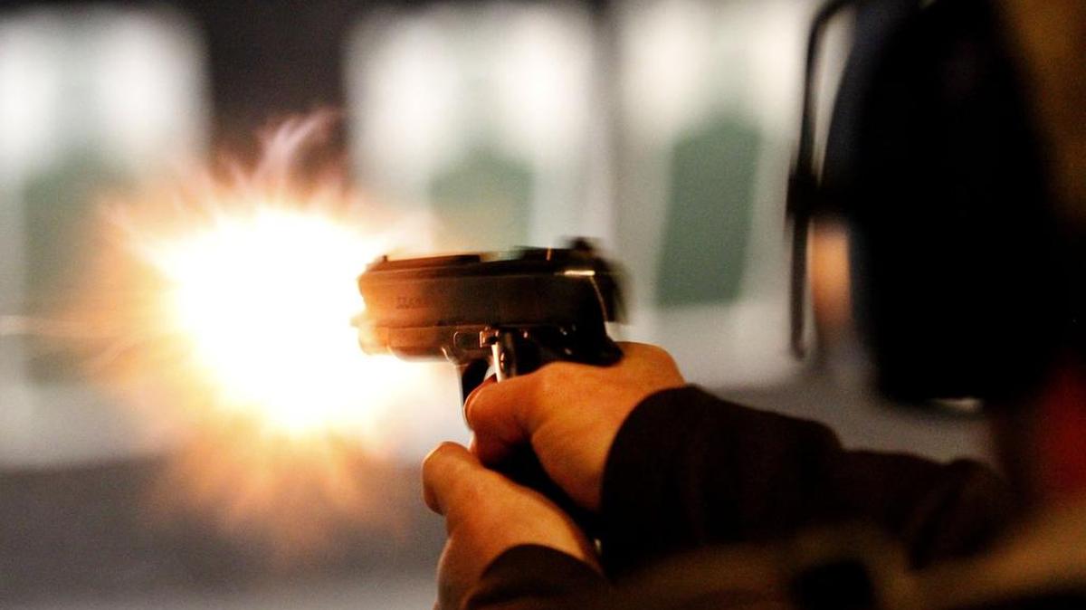 Ernie Vandergriff fired at a target during a class for a concealed handgun license at The Shooting Gallery in Fort Worth.