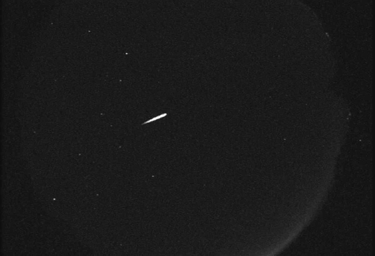 An Orionid meteor recorded by the NASA All Sky Fireball Network station on top of Mt. Lemmon, Arizona on Oct. 13, 2015.