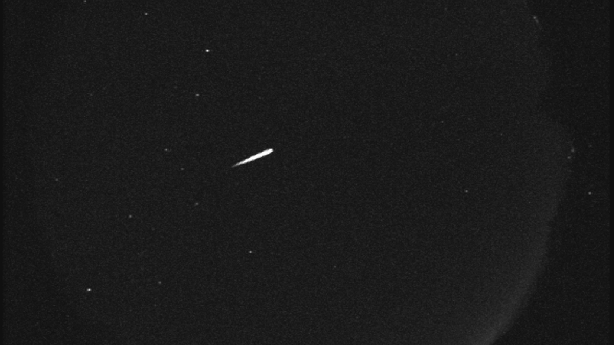 An Orionid meteor recorded by the NASA All Sky Fireball Network station on top of Mt. Lemmon, Ariz., Oct. 13, 2015.