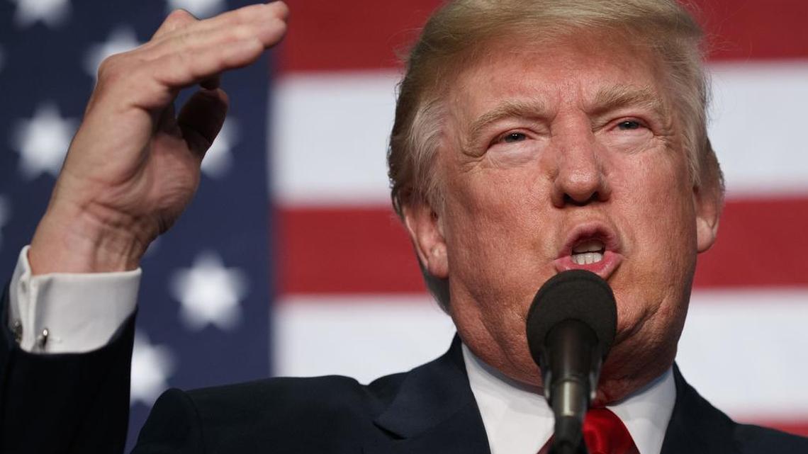 Republican presidential candidate Donald Trump speaks during a campaign rally Saturday at the Jefferson County Fairgrounds in Golden, Colo.