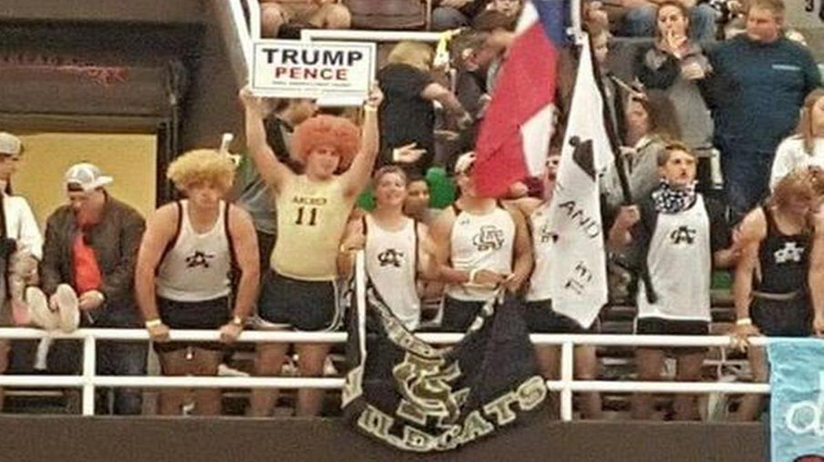 One Archer City fan held a Trump-Pence sign during the volleyball match against Fort Hancock.