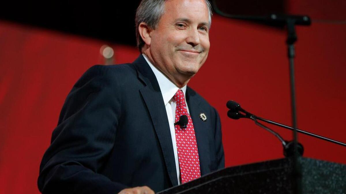 Texas Attorney General Ken Paxton speaks at the Republican state convention in Dallas on May 14, 2016.