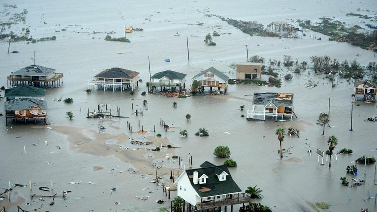 U.S. Air Force member conducted search and rescue operations on Galveston Island after Hurricane Ike on Sept. 13, 2008.