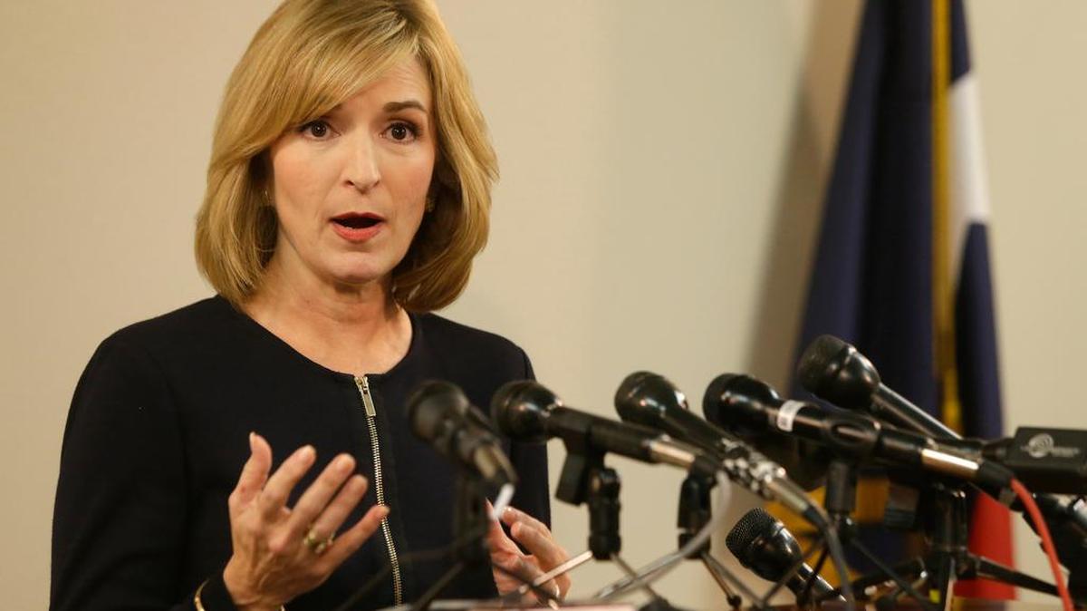 
District Attorney Devon Anderson speaks at a media conference held at the Harris County district attorney's office on Wednesday. 
