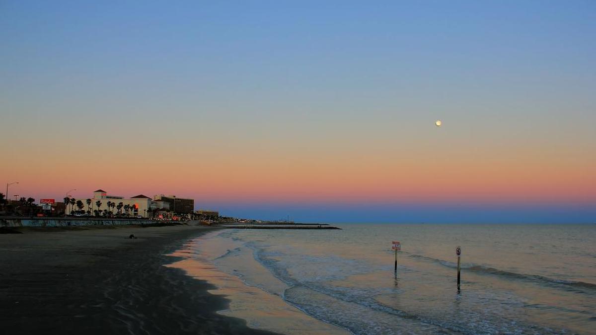 Galveston Island State Park, which is about 10 miles away from the closest beach that reads high for fecal bacteria in the water, at sunset.