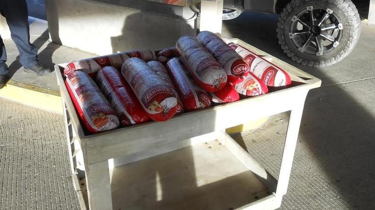 14 rolls of bologna seized at the El Paso border crossing Tuesday.