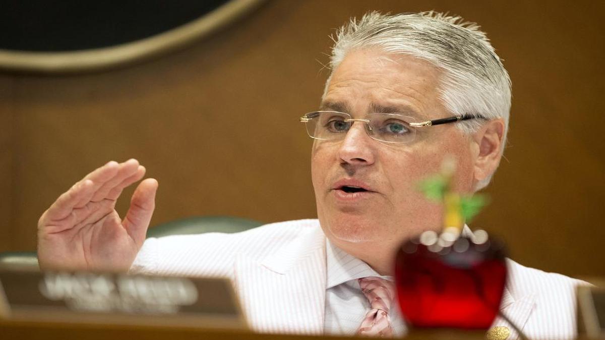 State Rep. Dan Huberty, R-Kingwood, talks about HB-21, relating to the public school finance system, at a House Public Education Committee hearing at the Capitol last month.