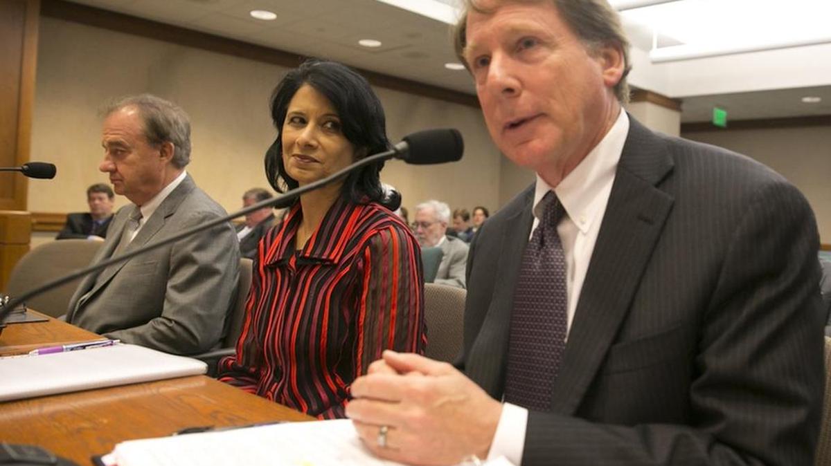 University of Houston President Renu Khator, center, and Texas Tech University System Chancellor Robert Duncan were among those who testified during a May 10 House Higher Education Committee hearing.