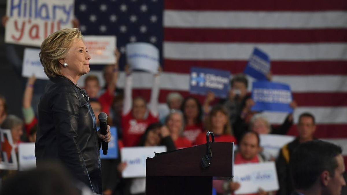 Democratic presidential candidate Hillary Clinton speaks during a rally at the Colorado State Fair Grounds on Wednesday in Pueblo, Colo.