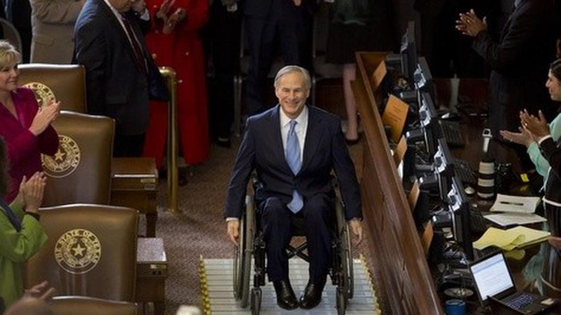 Gov. Gregg Abbott gives his State of the State address at the House of Representatives in Austin today.