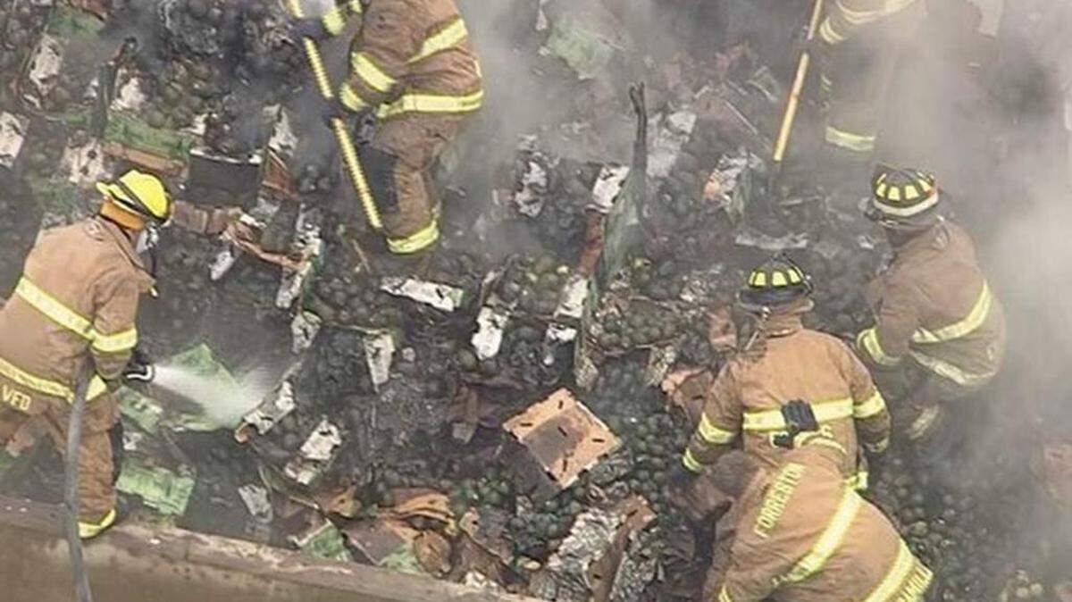 About 40,000 pounds of avocado spilled onto I-35E after a truck crashed and caught fire.