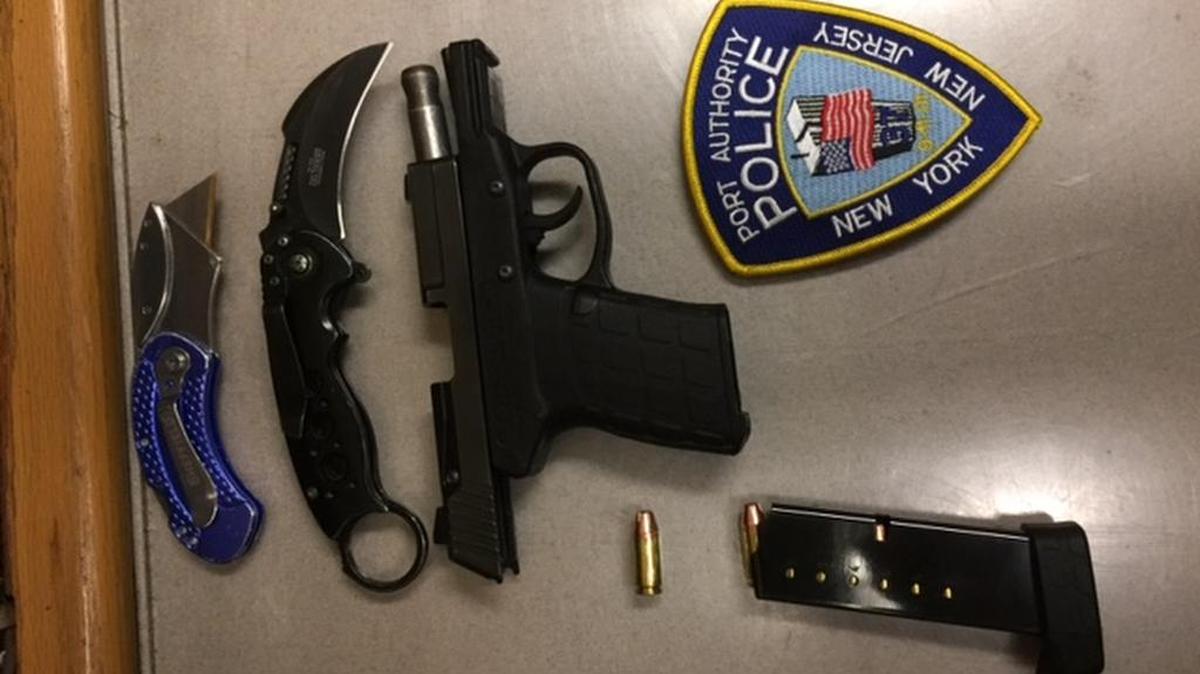 Police confiscated multiple weapons from a Texas man arrested in New York.