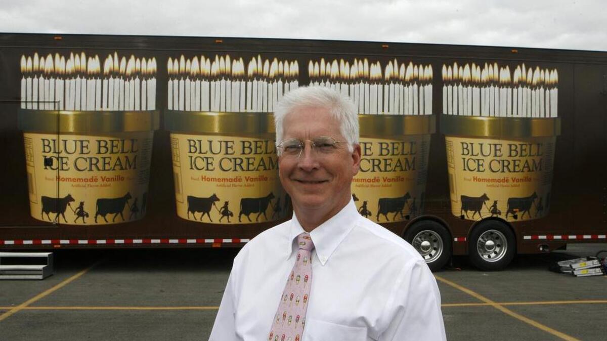 In this photo taken Dec. 28, 2006, Paul Kruse, CEO and president of Blue Bell Creameries, poses in front of a tractor-trailor that was part of the 100th anniversary of the creamery in Brenham. After ascending to the corner office in 2004, Paul Kruse delivered Blue Bell Creameries to its greatest height, becoming the No. 1 U.S. brand. Last year, it took barely two months to undo everything.