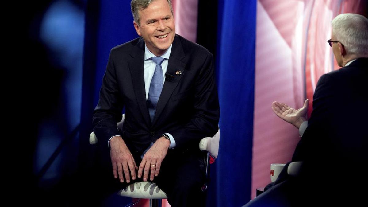 Former Florida Gov. Jeb Bush speaks with Anderson Cooper at a CNN town hall Feb. 18 at the University of South Carolina in Columbia, S.C.