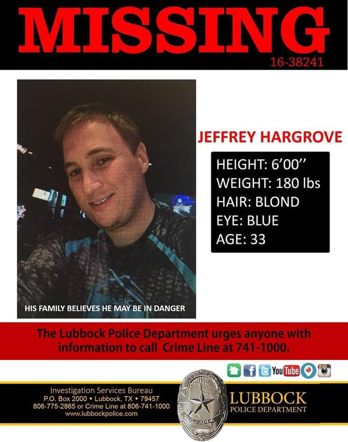 Lubbock Police are seeking the public’s help in information leading to the whereabouts of 33-year-old Jeffrey Hargrove.