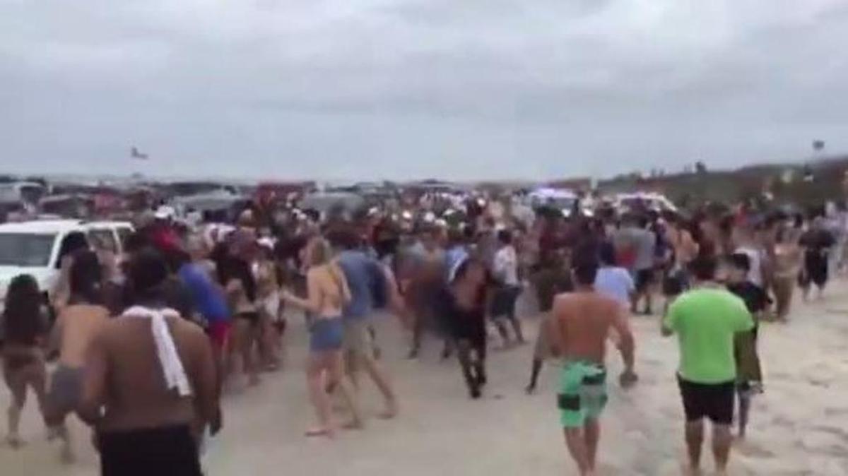 A screenshot from video captured during a fight in Port Aransas on Wednesday.