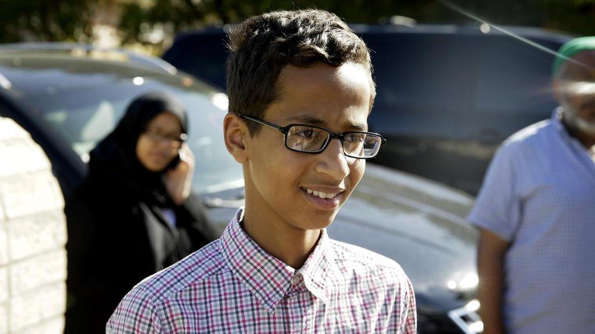 Ahmed Mohamed, 14, is seeking $15 million in damages from the city of Irving and the Irving school district stemming from his September suspension for bringing a homemade clock to school. (AP Photo/LM Otero)