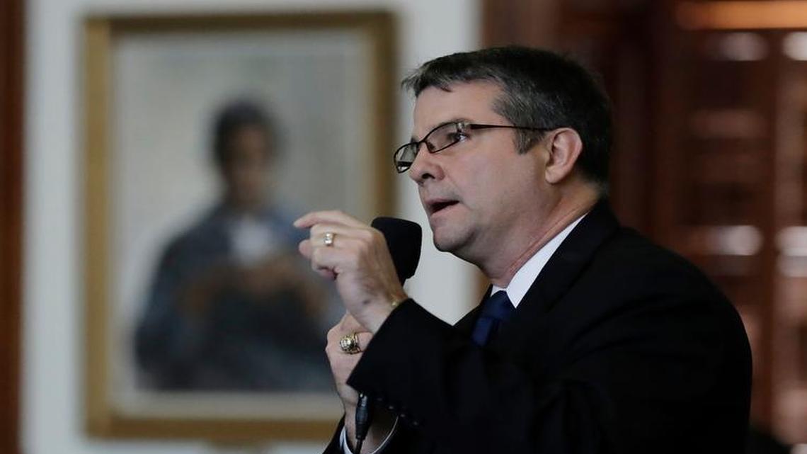 Sen. Charles Perry, R-Lubbock, speaks as the Texas Senate debates a contentious “sanctuary cities” proposal that would compel local police to enforce federal immigration laws and is on track to be the first piece of legislation passed by either chamber this session, Tuesday, Feb. 7, 2017, at the Texas Capitol in Austin, Texas.
