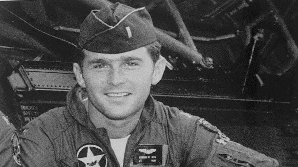 George W. Bush poses in his Texas Air National Guard uniform in this undated file photo.