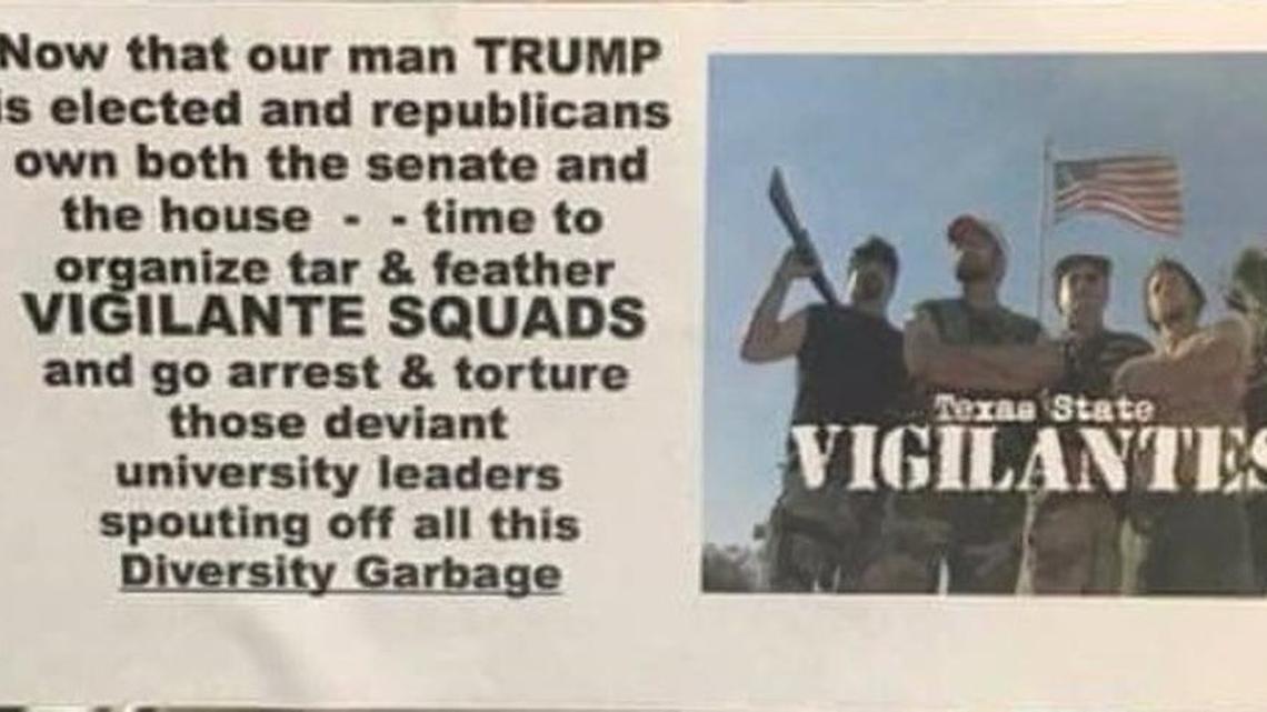 This flier is being shared around Texas State University after it was reportedly posted on campus, among others.