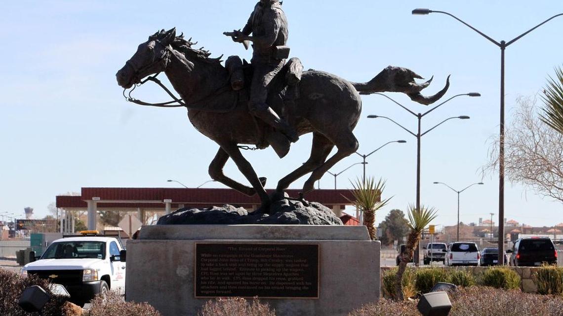 A memorial greets drivers entering Fort Bliss.