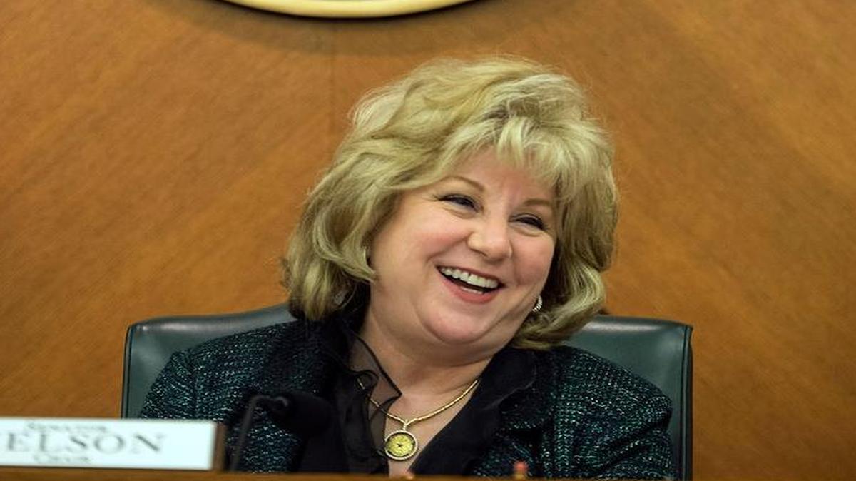 
State Sen. Jane Nelson, R- Flower Mound, chair of the Senate Finance Committee, has a laugh at her own expense after reading a bill number incorrectly on Thursday, May 21. 
