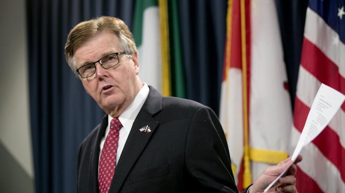 Lt. Governor Dan Patrick speaks during a news conference May 31 in Austin.