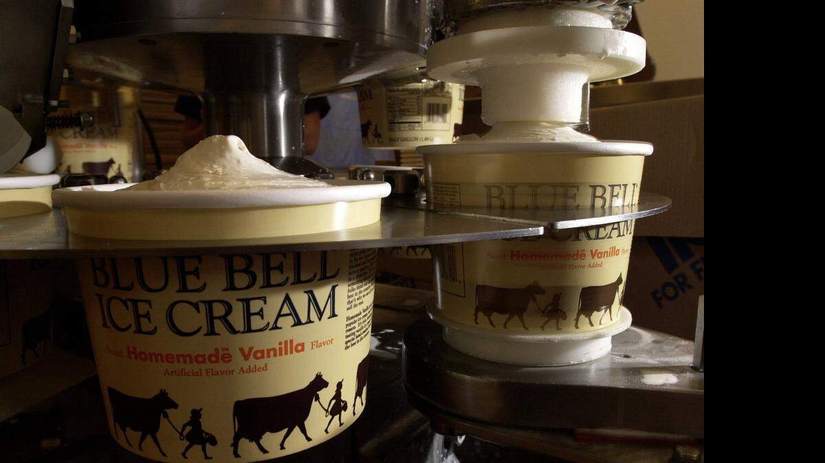 
Blue Bell Homemade Vanilla half gallons are filled at the ice cream maker's headquarters in this file photo.
