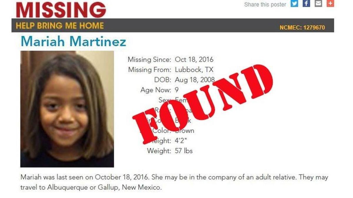 Mariah Martinez went missing from Lubbock, Texas on Oct. 21, 2016. She was found this week in New Mexico, after a TV cop show rerun.