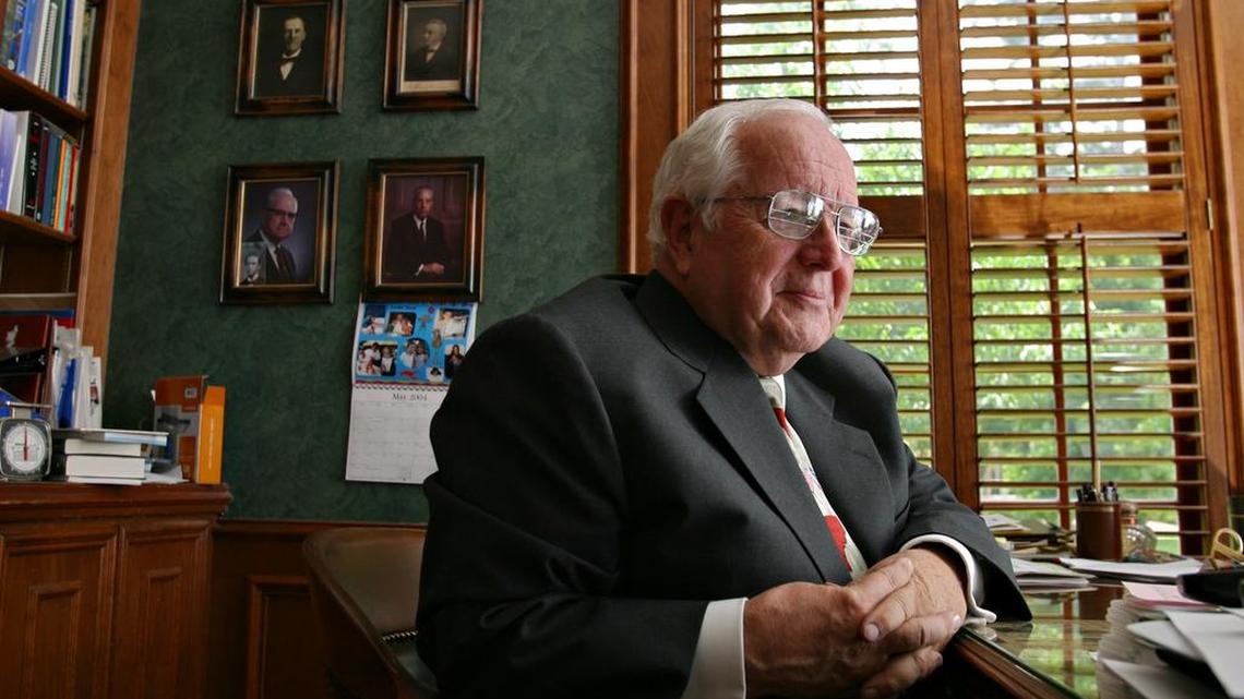 Former Judge Paul Pressler, who played a leading role in wresting control of the Southern Baptist Convention from moderates in 1979, poses for a photo in his home in Houston May 30, 2004.