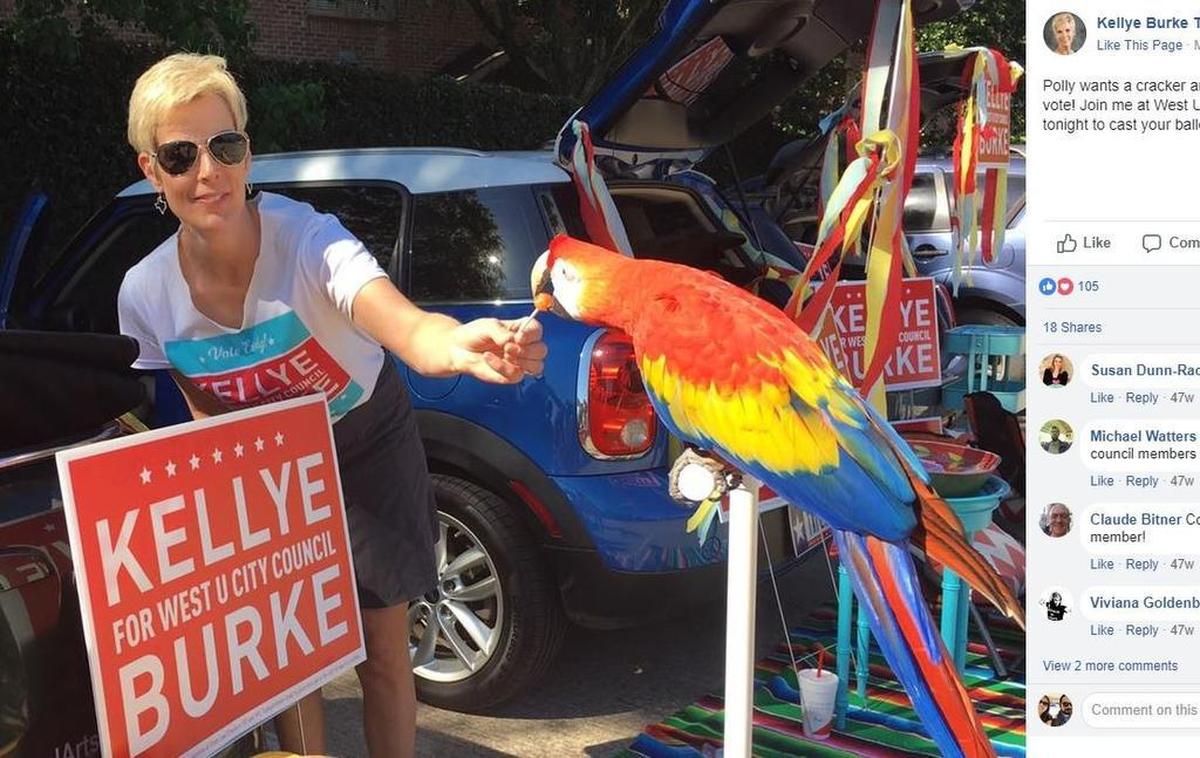West University Place councilwoman campaigns for office in this Facebook photo.