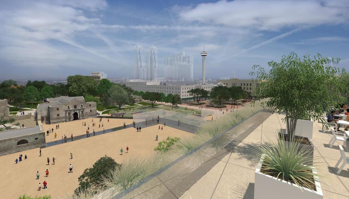 The rooftop garden at the Alamo Museum promises the best view of the grounds.