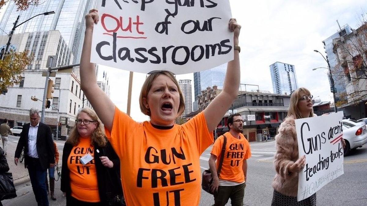 Stephanie Odam of Austin marches in a campus carry protest in Austin last year.