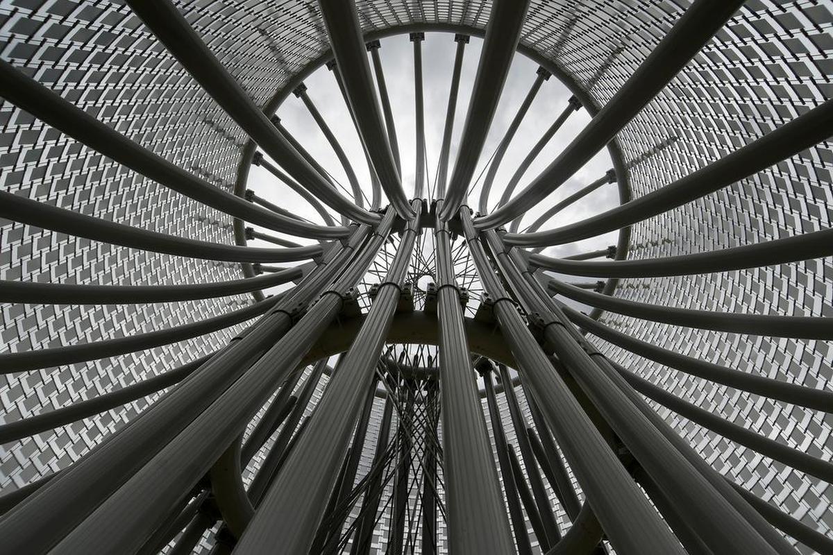 The art work Wind Roundabout on Henderson Street on the new roundabout in Fort Worth, TX, Aug. 23, 2017. White Settlement Road/Henderson Street.