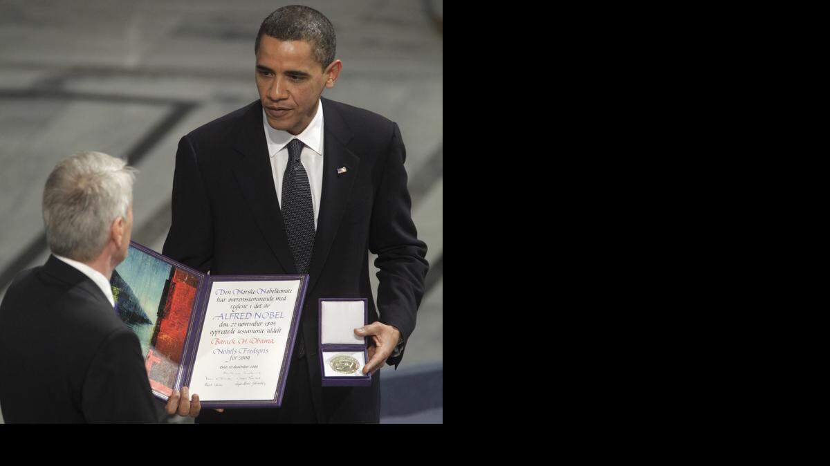 
President Barack Obama receiving the Nobel Peace Prize in 2009
