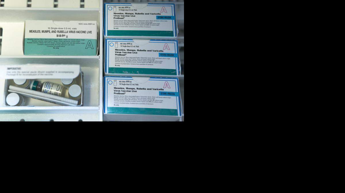 
Single-dose vials of the measles-mumps-rubella virus vaccine at a California doctor’s office.
