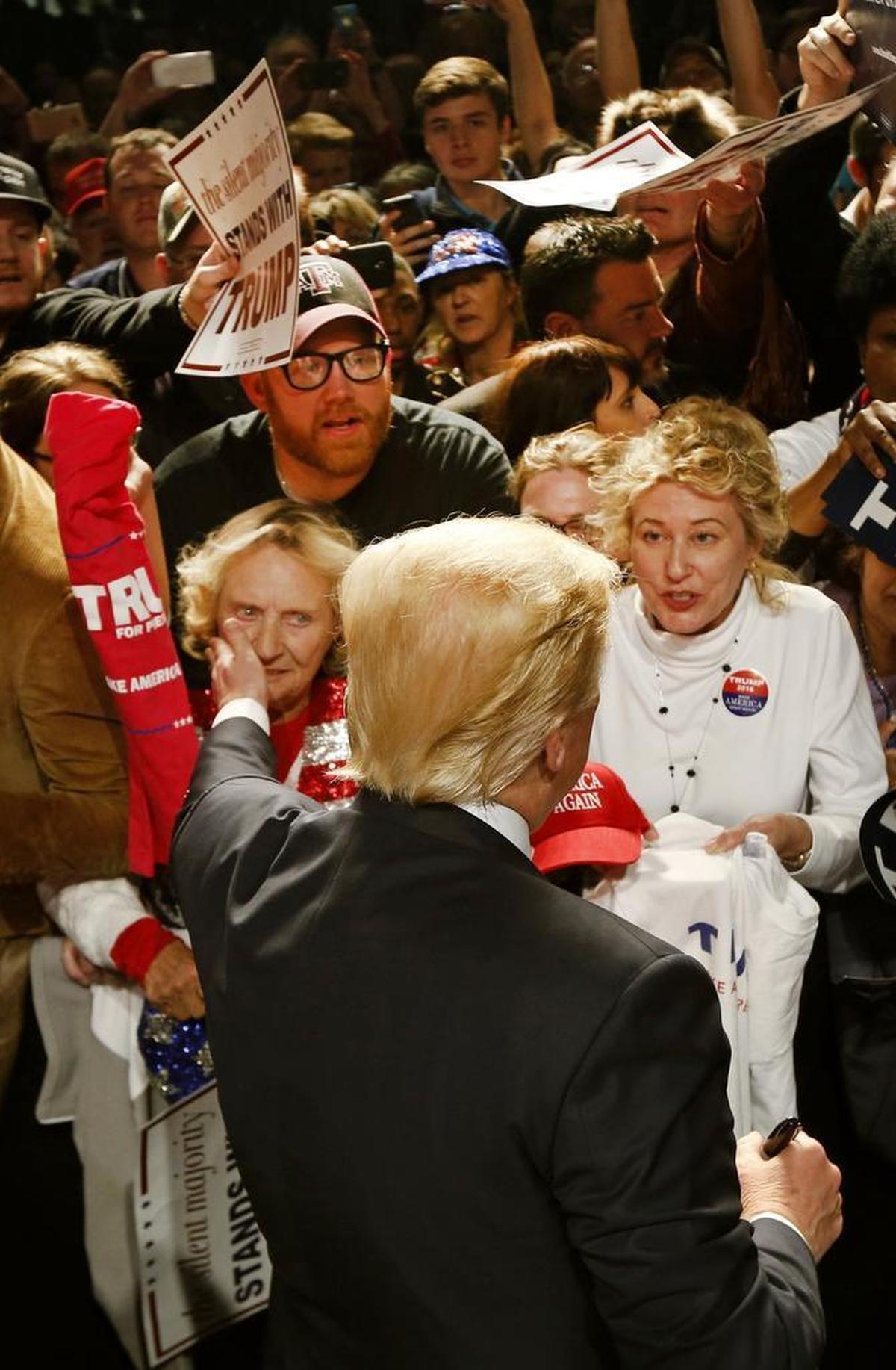 Donald Trump greets supporters at a rally at the Fort Worth Convention Center Friday, Feb. 26, 3016.