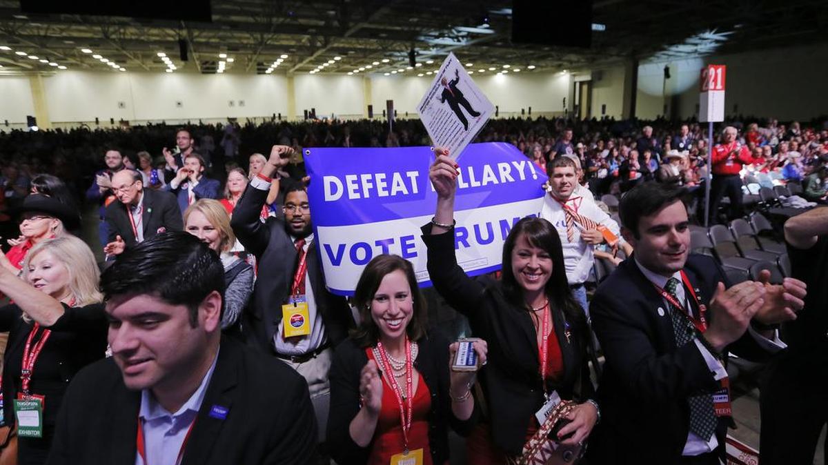 A few supporters of Donald Trump rally during the Republican Party of Texas state convention.