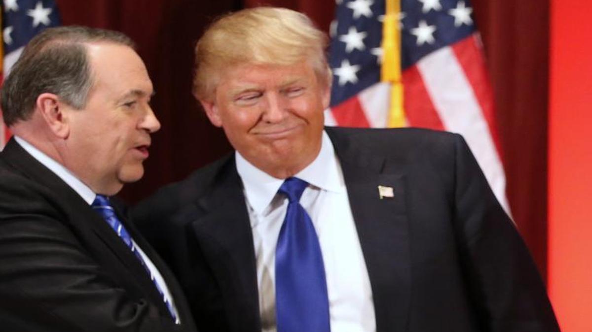 Former GOP presidential candidate Mike Huckabee and front-runner Donald Trump in January.