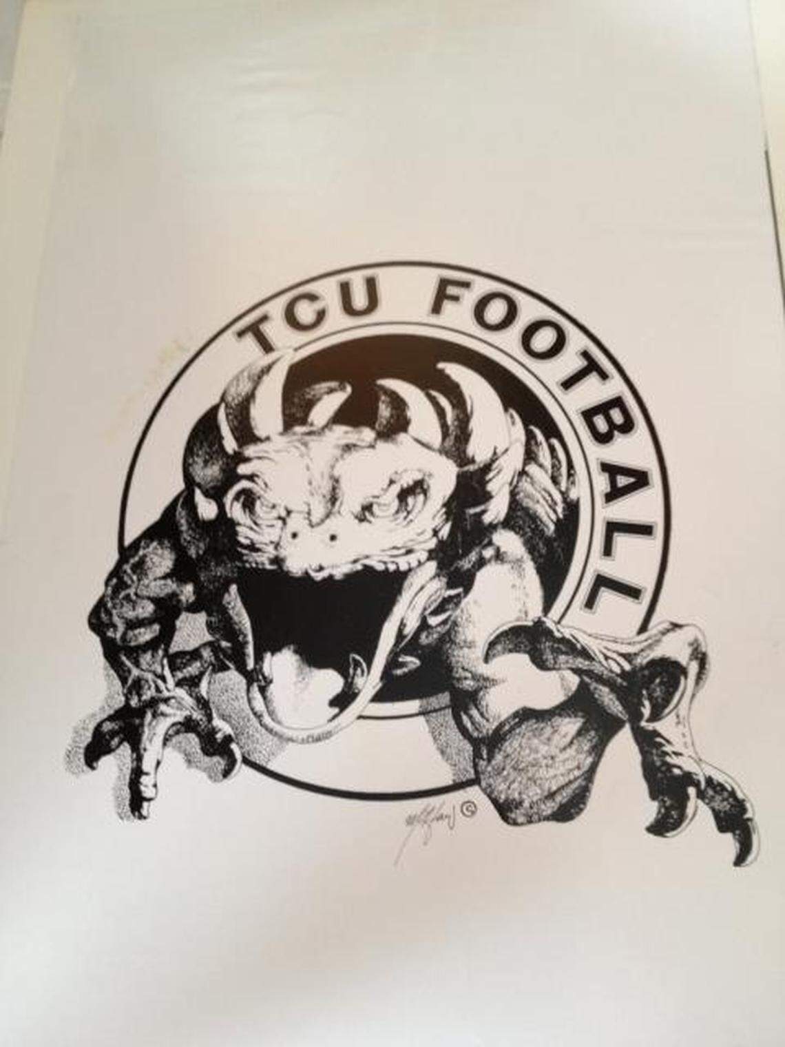 This 1970s TCU logo by tackle Marshall Harris pre-dates the Horned Frog hand sign.