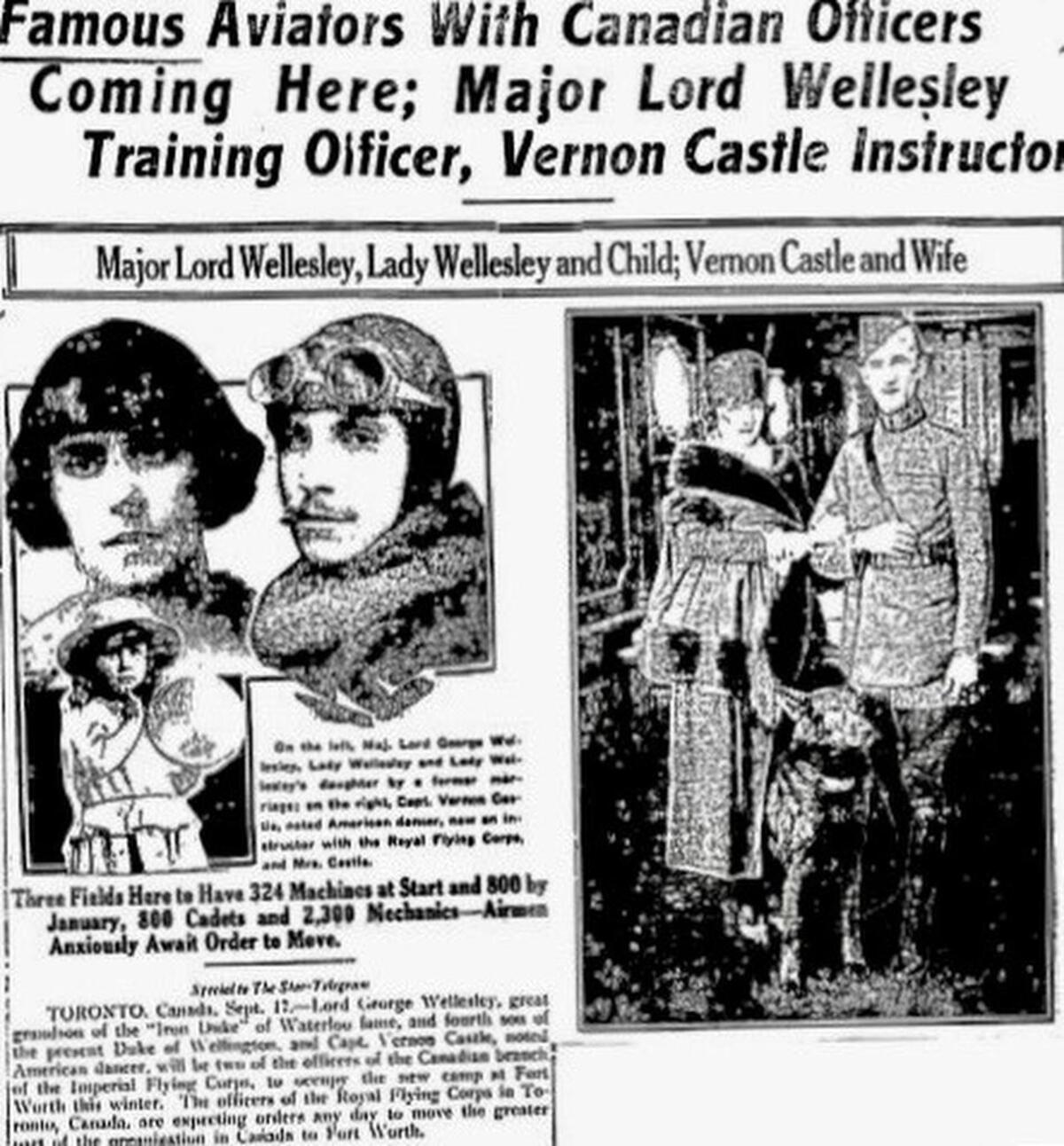 A Star-Telegram headline announced Castle’s assignment here along with that of Lord Wellesley of the Royal Flying Corps.