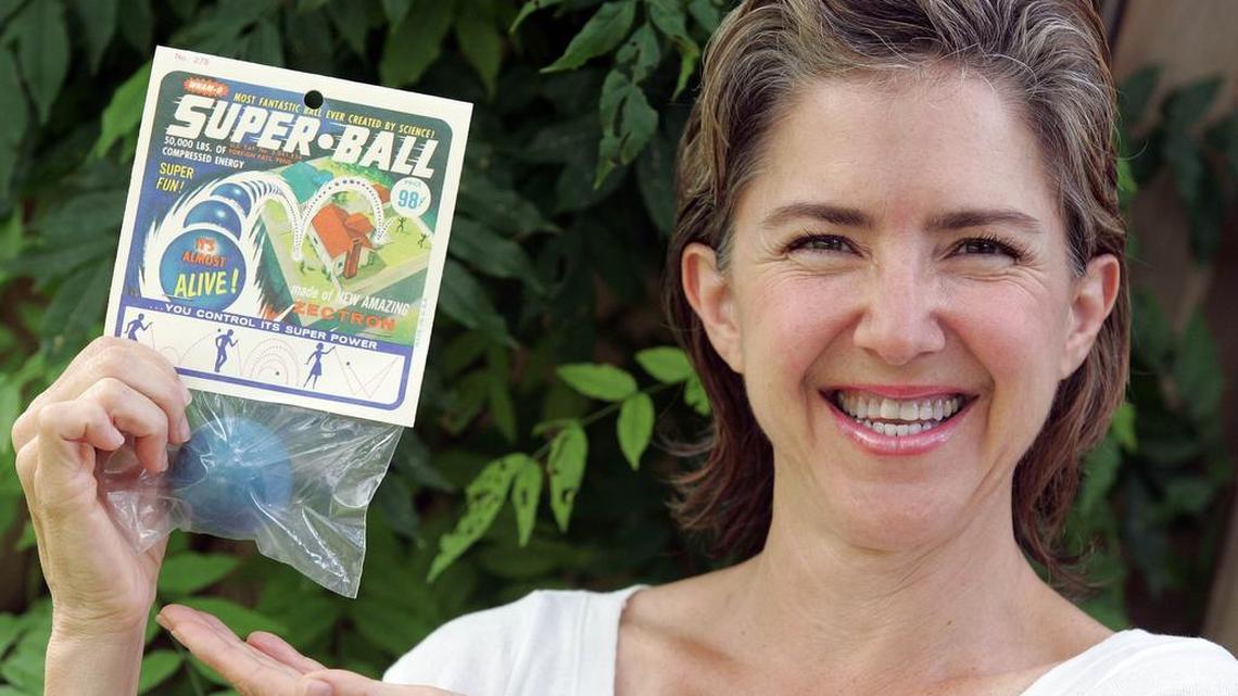 In a 2007 archive photo, Sharron Hunt Munson holds up a Super Ball at her home in Dallas. Munson, daughter of the late Lamar Hunt, came up with the name for the Super Bowl when Sharron was 7 and kept bouncing her ball saying “Super Ball, Super Bowl” over and over.