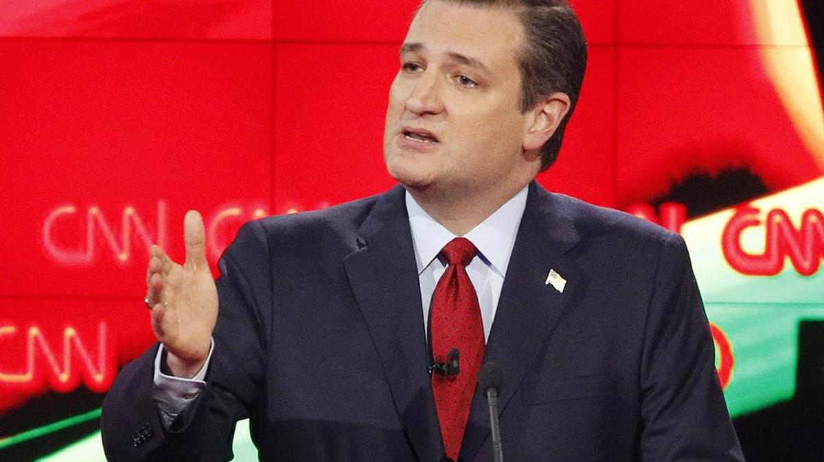 Texas Sen. Ted Cruz makes a point during the CNN Republican presidential debate Tuesday in Las Vegas.