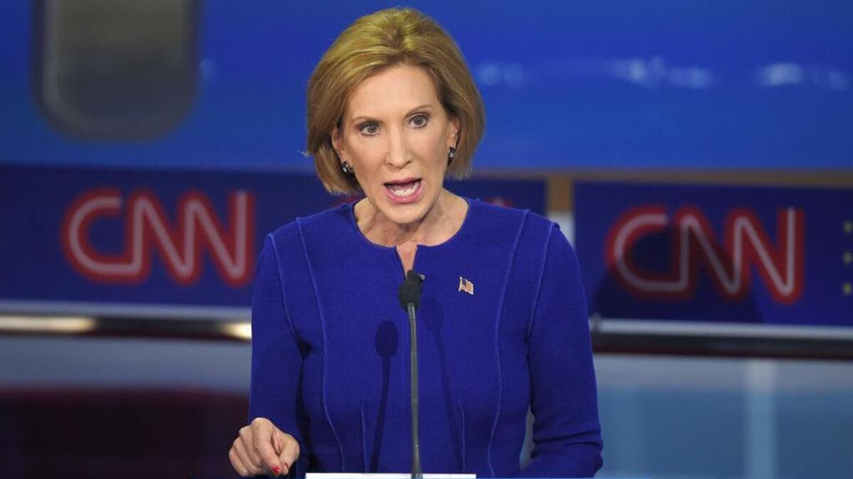 
Republican presidential candidate Carly Fiorina makes a point during the Sept. 16 Republican presidential debate. 
