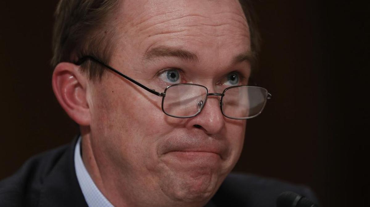Office of Management and Budget Director Mick Mulvaney testifies during a Senate Governmental Affairs Committee confirmation hearing in Washington on Jan. 24.