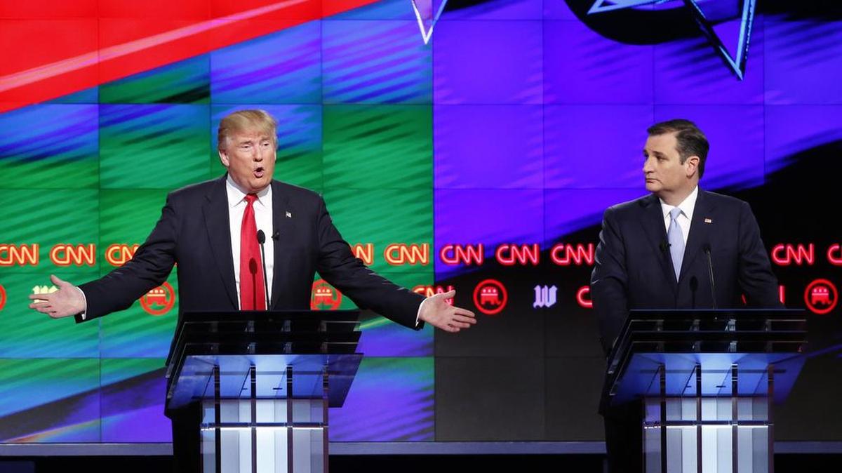 Donald Trump and Sen. Ted Cruz, R-Texas, during a presidential debate in March.