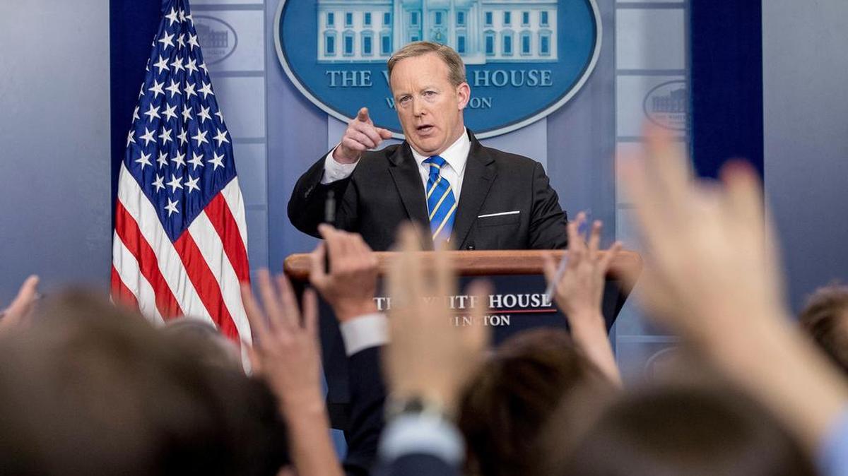 White House press secretary Sean Spicer calls on a member of the media during the daily press briefing at the White House in Washington, Monday, May 15, 2017.