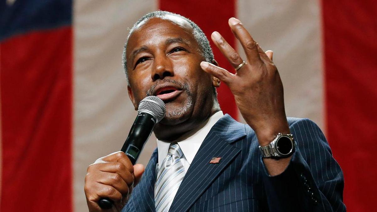 
Republican presidential candidate Ben Carson delivers a speech to supporters Tuesday in Phoenix. 
